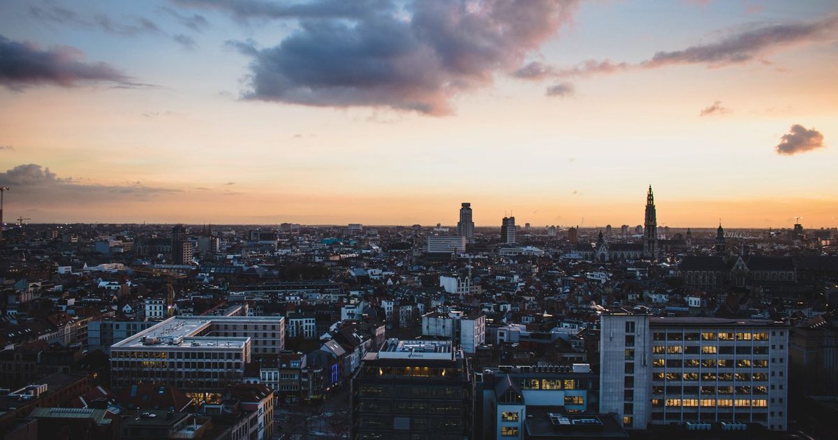 Antwerp, Belgium, at dusk