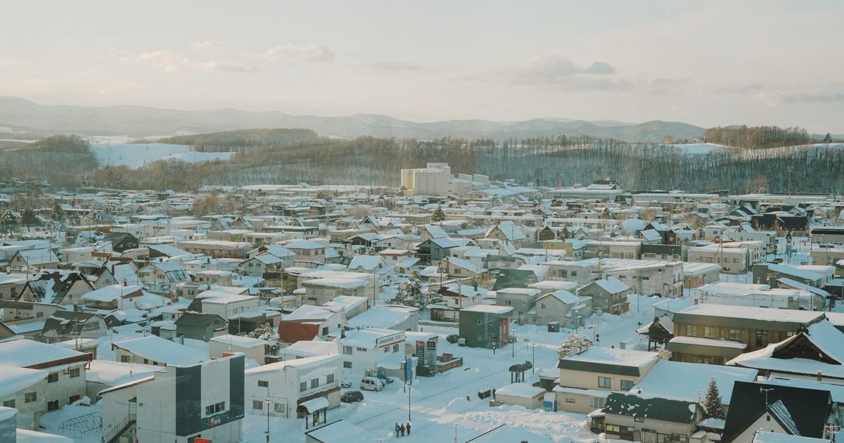 A snow-covered town in Hokkaido, Japan